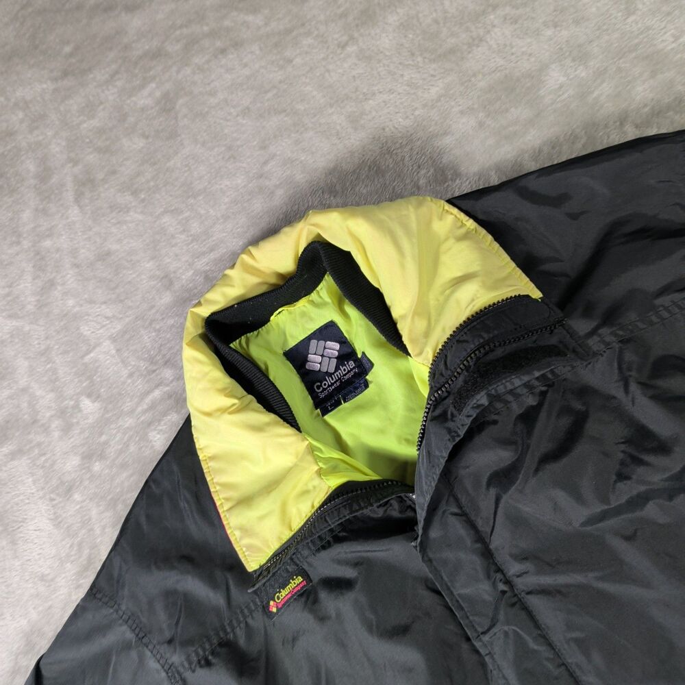 Vintage Columbia Bugaboo Mens Large Black Neon Yellow Ski Jacket Made In Korea